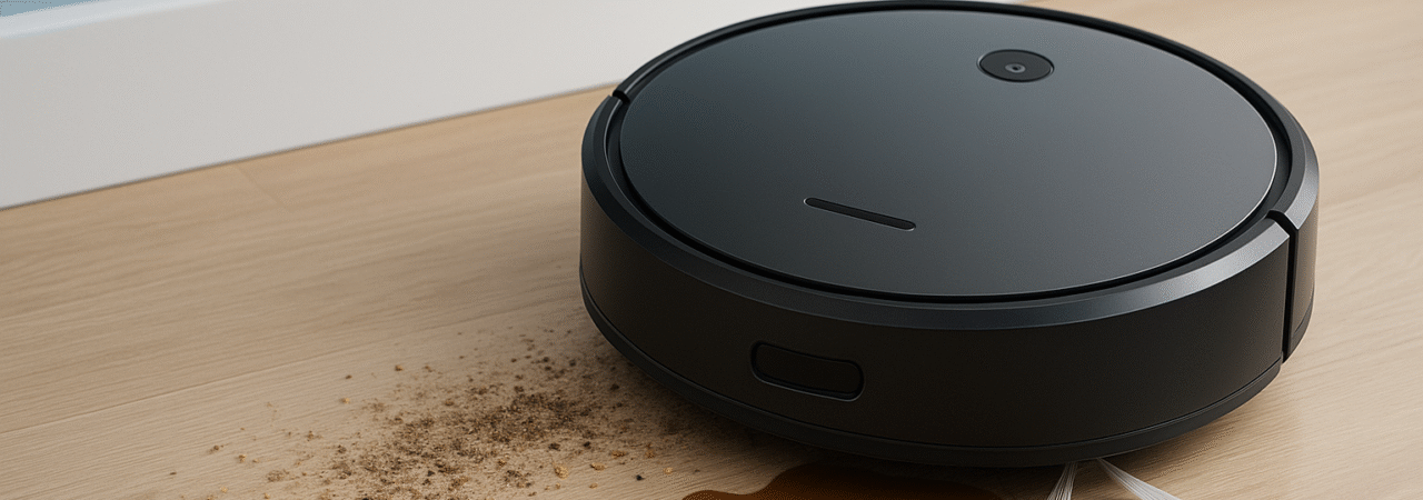 Robô aspirador e sugador de líquidos limpando o chão